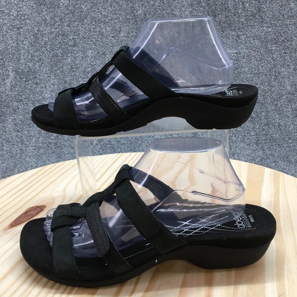 Abeo Sandals Womens 10 Narrow Nova Strappy Slides Black Leather Slip On Casual - Image 2 of 4