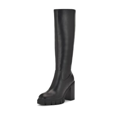 Nine West Kani3 Black3 Chunky Stacked Block Heeled Knee High