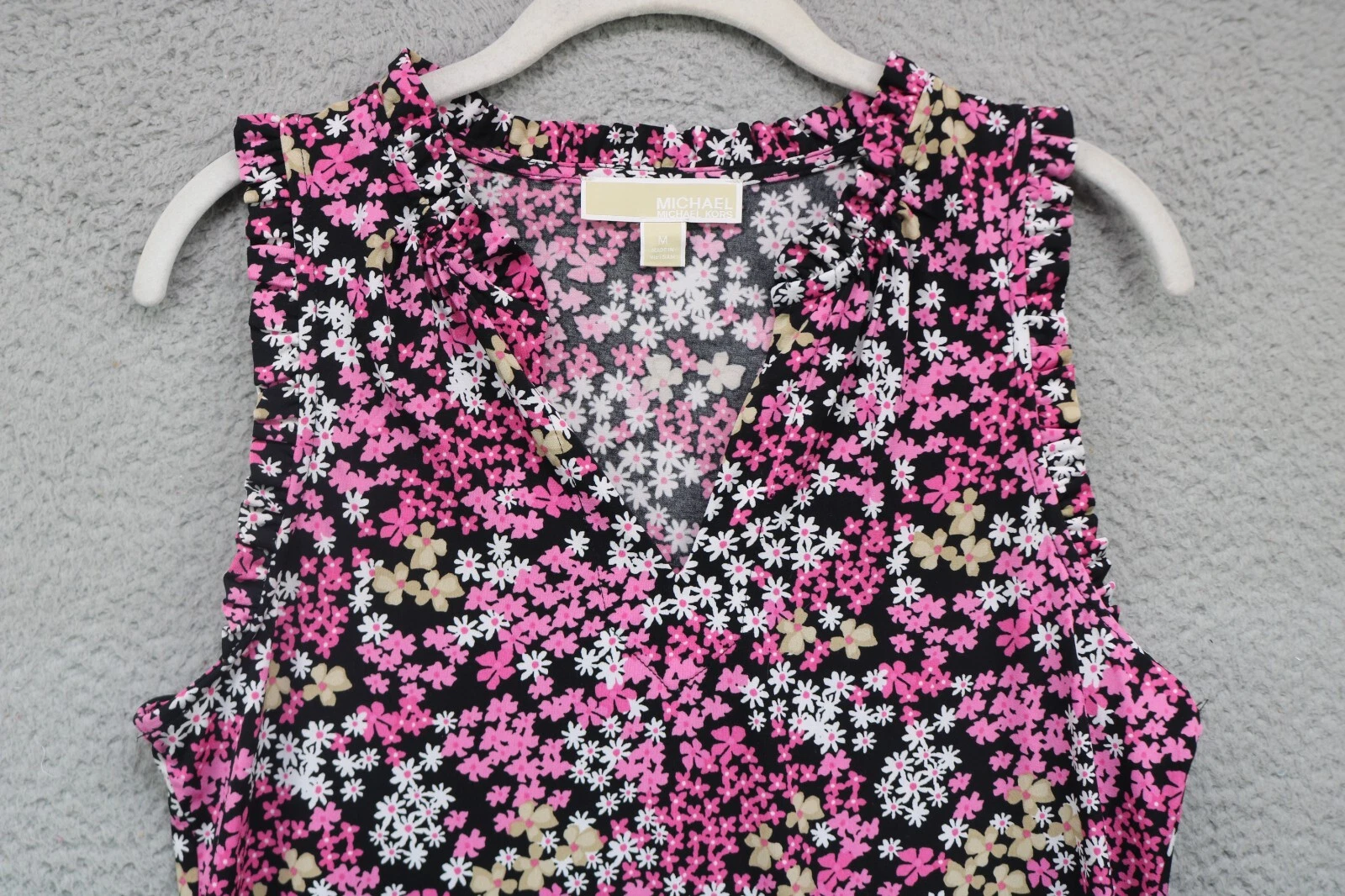 Abito Michael Kors scuro floreale manica con volant taglia media stravagante