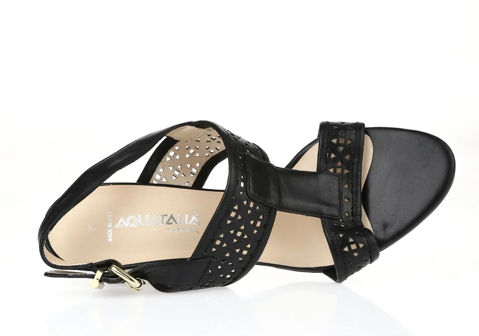 Sandalias de tacón con hebillas de cuero negras para mujer AQUATALIA talla 9,5 M Foto 2 de 4