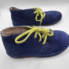 LL Bean Kids Blue Suede Shoes Loafer Mocassin Yellow Laces Rubber Sz 1