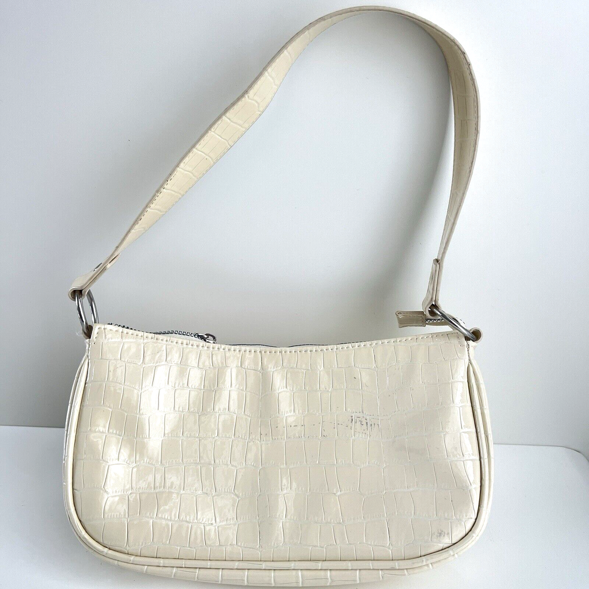 H&M Ivory Croc Embossed Vegan Leather Silver Tone Hardware