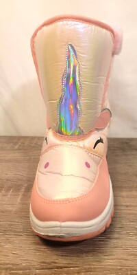 Rugged Bear-Girls faux fur Pink Unicorn Snow boots size