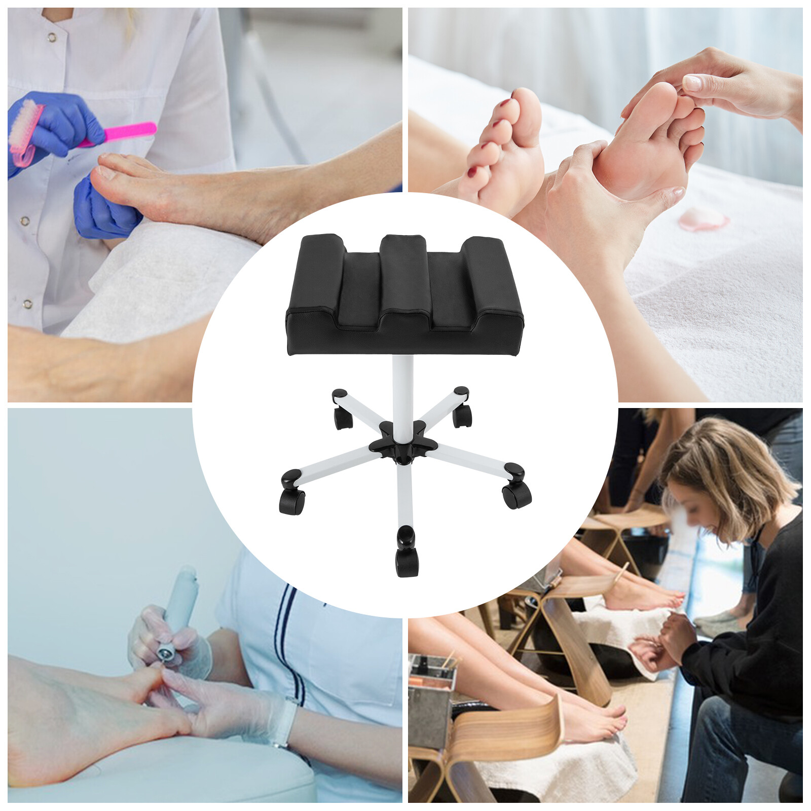 Black Adjustable Pedicure Stool with Wheels for Comfort and Convenience