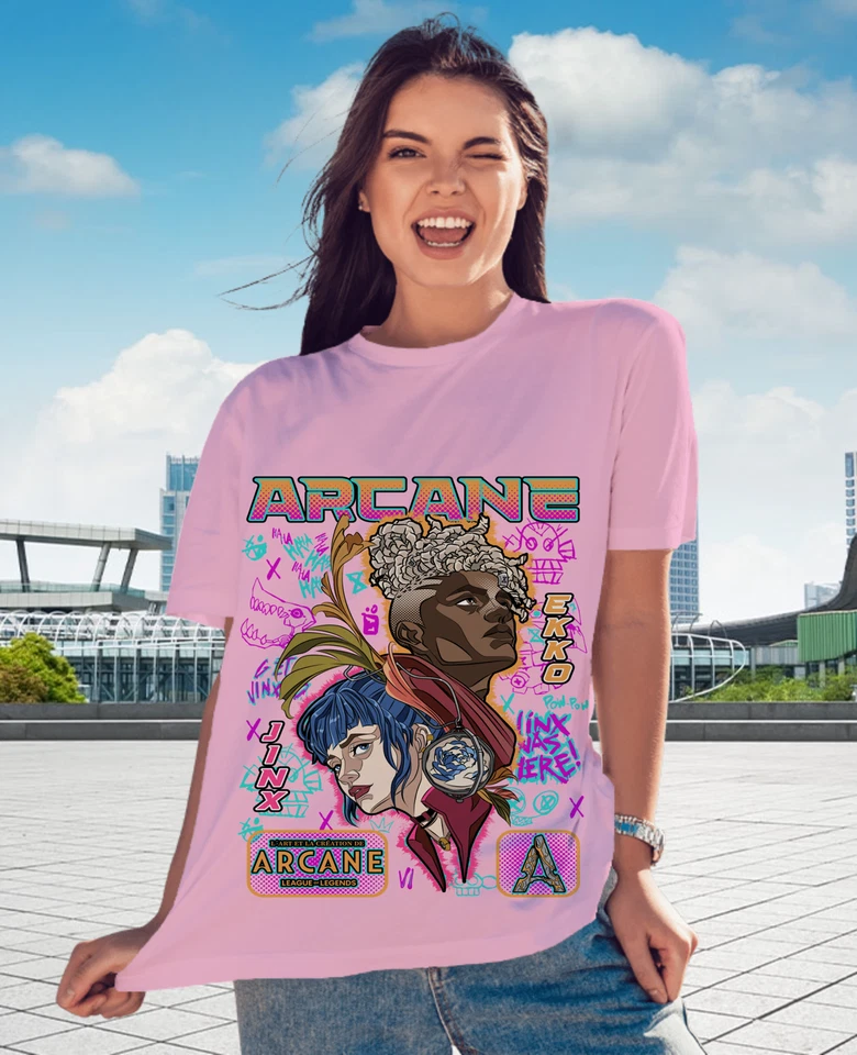 Camiseta Jinx Arcana Anime Japonés Dibujos Animados Jinx Arcano Gráfico Camiseta Regalo  Foto 3 de 4