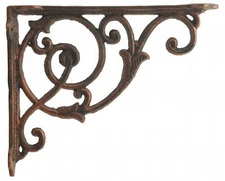 Angle Bracket Cast Iron Wall Shelf Brace Decorative Ornate Vine Bronze 8.5" Deep
