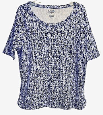 CROFT & BARROW Womens T-Shirt Plus Size 2XL Blue White 100% Cotton Classic Boho