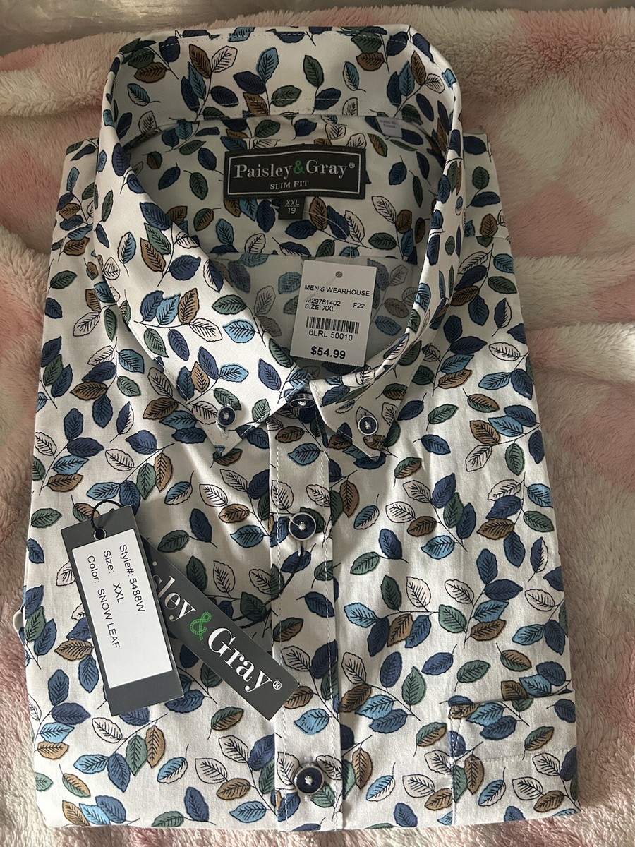 Paisley Gray Men's Snow Leaf‎ Print Button Down Long Sleeve