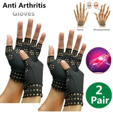 2Pairs Copper Arthritis Compression Gloves Hand Support Joint Pain Relief Magnet