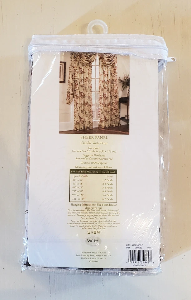 Panel de cortina de ventana transparente de gasa arrugada floral chocolate para toda la casa, 51"x84" Foto 3 de 3