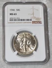 1946 P LIBERTY WALKING 90% SILVER HALF DOLLAR NGC MS 63 MS63 PHILADELPHIA MINT