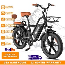 Electric Bike 1500W 48V 15Ah 20" Fat Tire 2-Seater Ebike Commuting Bike Adults