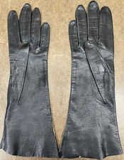 Women  s Vintage Lavaris Chevrette Black Leather 10  Gloves Sz 6 Made in Italy