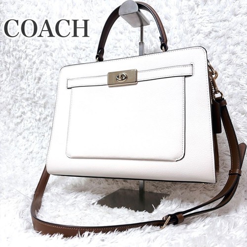 COACH C8210 Lane Carryall 2WAY Shoulder Bag Off White Brown TwoTone Leather
