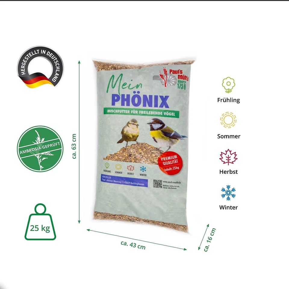 Paul´S Mühle Wildvogelfutter,Vogelfutter Ideal-Brutzeit & Aufzucht,Phönix,25 Kg - Bild 2 von 4