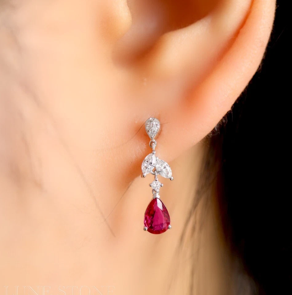 Ruby Dangle Earrings Moissanite 925 Sterling Silver Earrings Gift For Women - Image 2 of 4