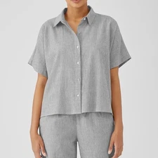 Eileen Fisher Organic Cotton Linen Ticking Stripe Shirt Boxy Top