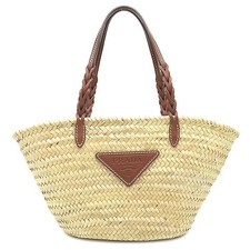 Borsa tote PRADA in pelle di palma intrecciata 1BG314 pelle paglia naturale...