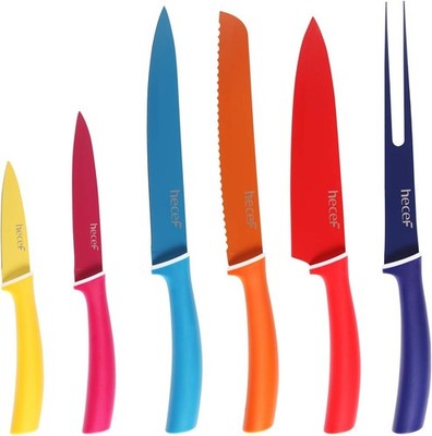 6-tlg Messerset, Bunte Küchenmesser Set Scharfe mit Schutzhüllen| Kochmesser, S
