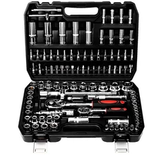TLGREEN 108 Pcs Mechanic Socket Tool Kit CR-V Steel Metric And Standard 1/4"