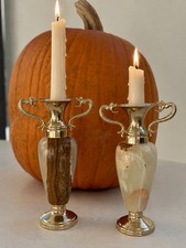 2x Messing Vase Steinoptik marmoriert mit Drachen-Henkeln & Metallfu&szlig;