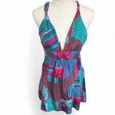 Guess Jeans 100% Silk Retro Y2K Style Summer Dress 8 Euro Pink Blue Colorful