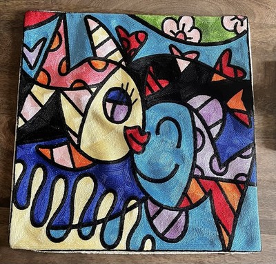 Romero Britto Embroidered Pillow Cover Sham 17  Kissing Fish Pop Art Love
