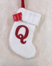 Initial "Q" White Knit Mini 8" Christmas Holiday Stocking Wondershop Brand New