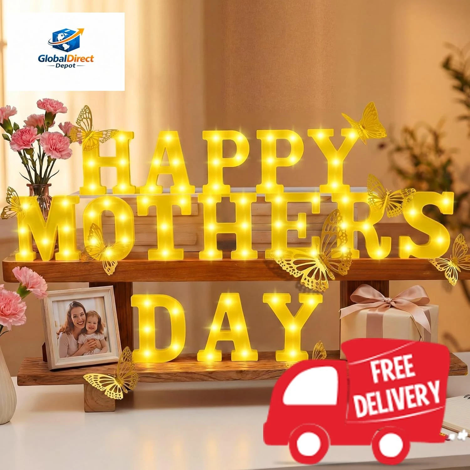 Aurelema 16 Pcs Happy Mothers Day Decorations Mom Large LED Letter Lights Signs