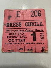 Vintage 1933 Philadelphia Metropolitan Opera House Ticket Stub Sunday 1 October