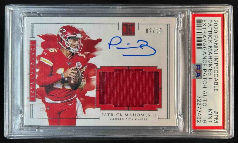 2020 Impecável Patrick Mahomes Extravagance Patch Auto #2/10 Chiefs PSA 9