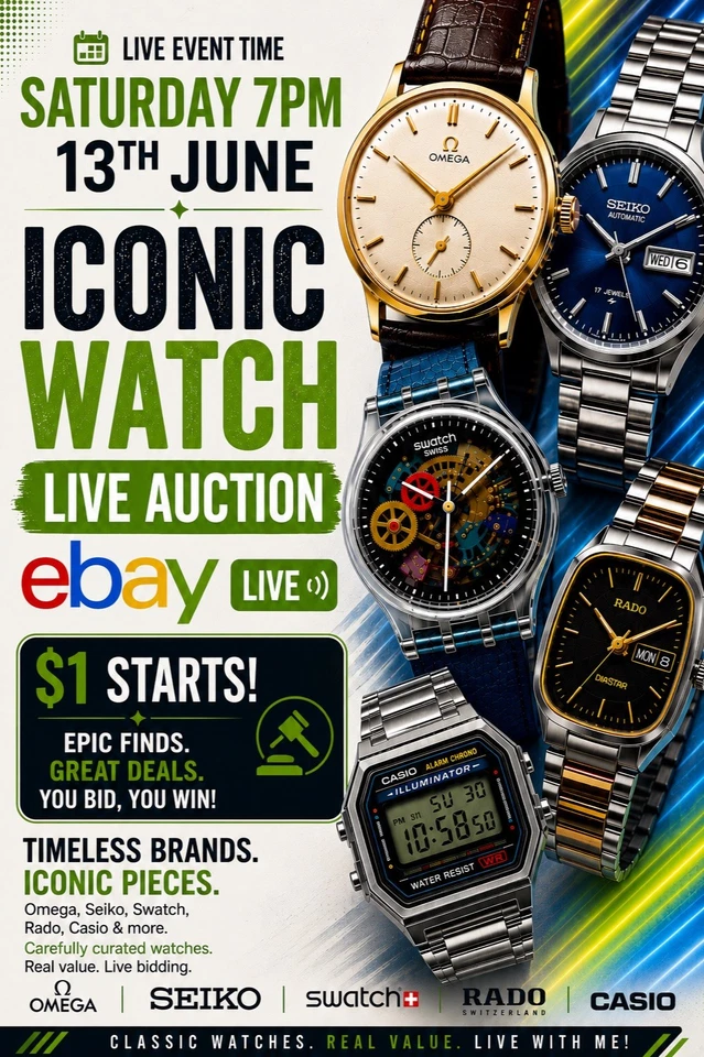 $1 Starts Iconic Watches: Omega Swatch Seiko Rado Casio