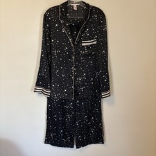 Victoria's Secret Signature Satin Long Pajama Set Black Medium Stars Etherial