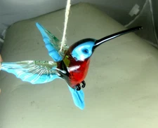 blown glass bird hummingbird hanging murano style figurine ornament blue 4.9"
