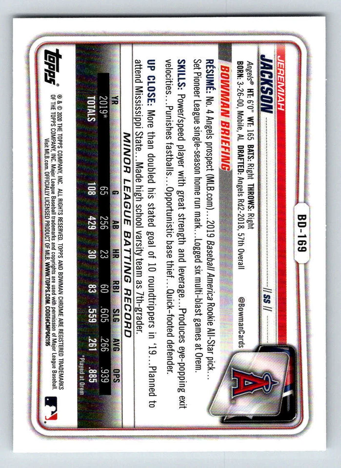 2020 Bowman Chrome Draft #BD169 Jeremiah Jackson (ref 173225) - Image 2 of 2