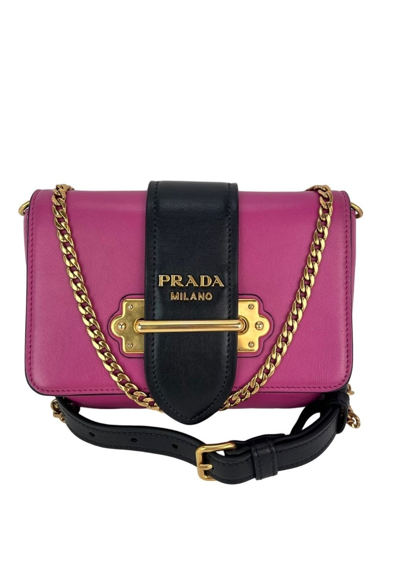 Prada City Calf Cahier Pink Black Leather Crossbody Belt Bag