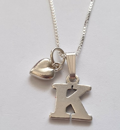 Sterling Silver Initial Letter Necklace Alphabet Heart Solid 925 pendant n chain - Picture 24 of 39