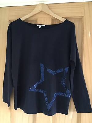 Next Petite Damen dunkelblau mit Pailletten Stern Weihnachten L/Ärmel Top Größe Small