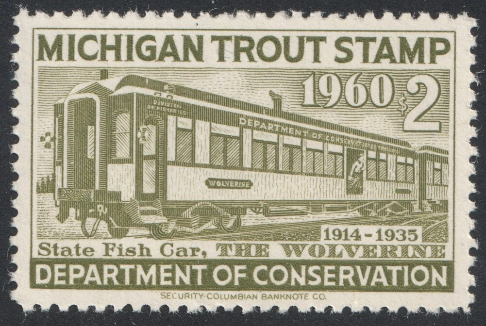 Timbre ICOLLECTZONE US Michigan 1968 sur licence truite - eBay