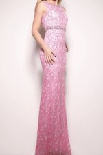 Vienna Prom Long Lace Gown Pink AB Crystal Accent Waist Size 10 NWT