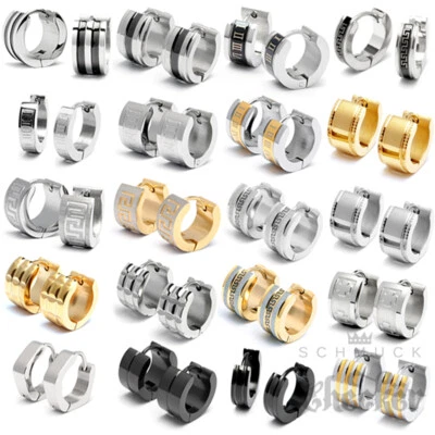 SCHMUCK-CHECKER Pendientes Hombre Acero Inoxidable Hombre Plegable Criollo Mate Pulido Plata Oro Negro