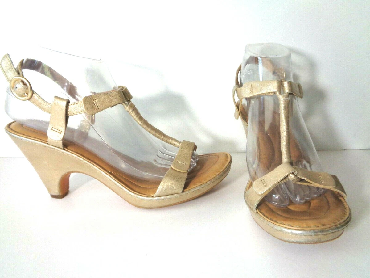 BORN CROWN US 9M EUR 40.5 Gold Leather Platform High Heel Sandals