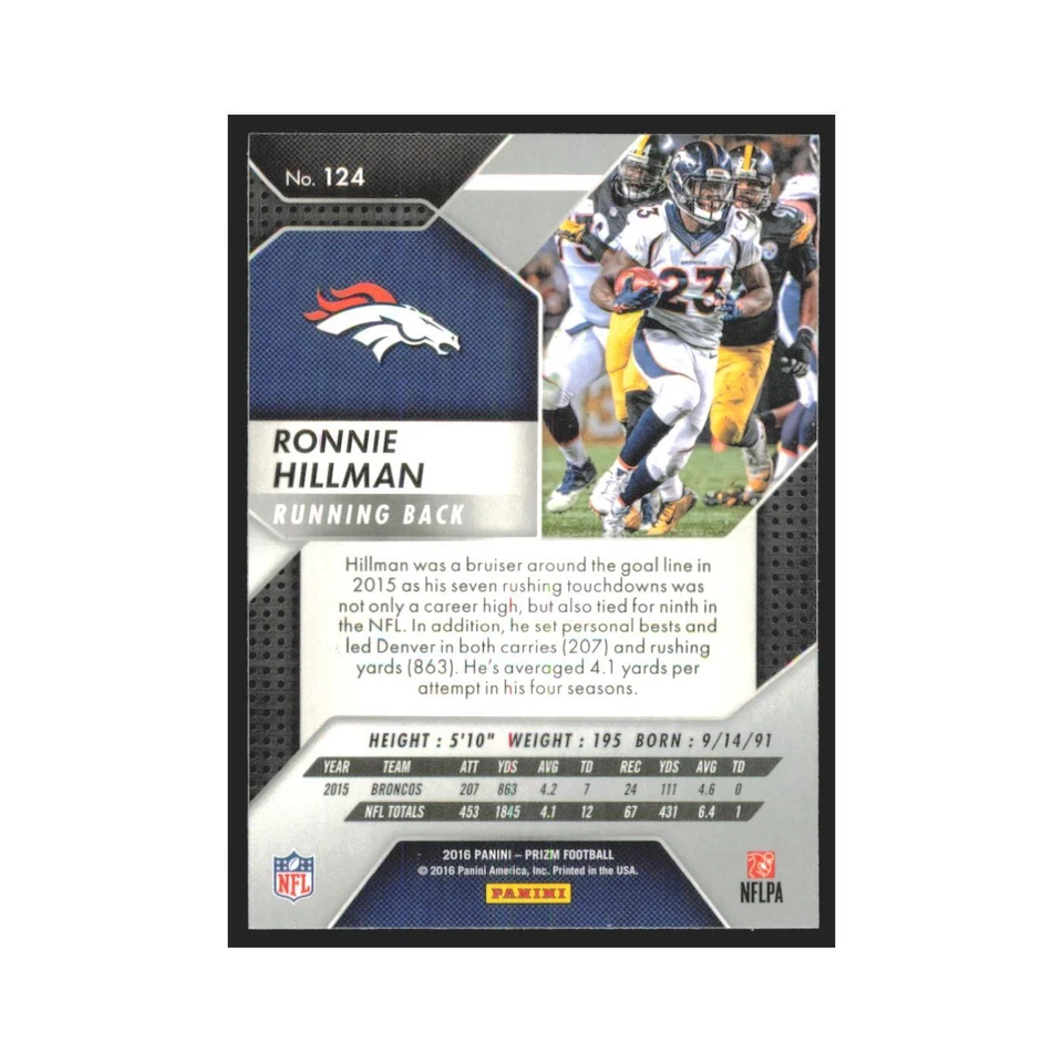 2016 Panini Prizm Ronnie Hillman Broncos #124 - Image 2 of 3