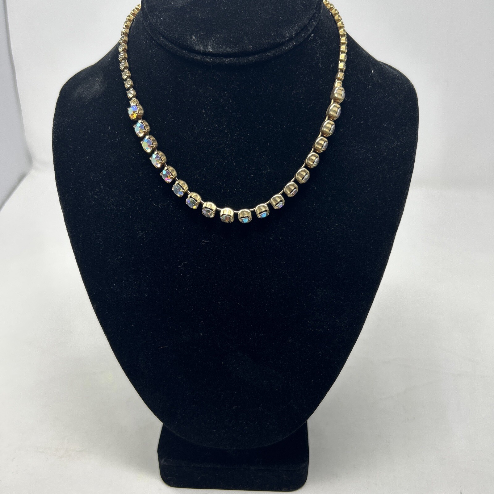 Rainbow Stone Gold Tone Faux Jewelry Necklace 15 Inches  -image