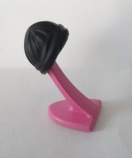 SUPPORT ROSE AVEC PERRUQUE NOIRE POUR SALON DE COIFFURE PLAYMOBIL...
