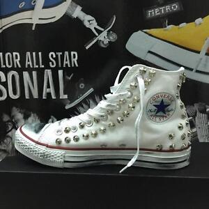 converse bianche borchie argento