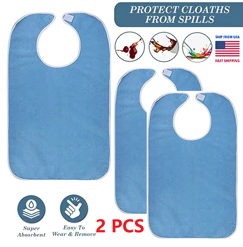 2PC Washable Adult Bibs Eating Clothing Protectors Easy to Clean & Crumb Catcher