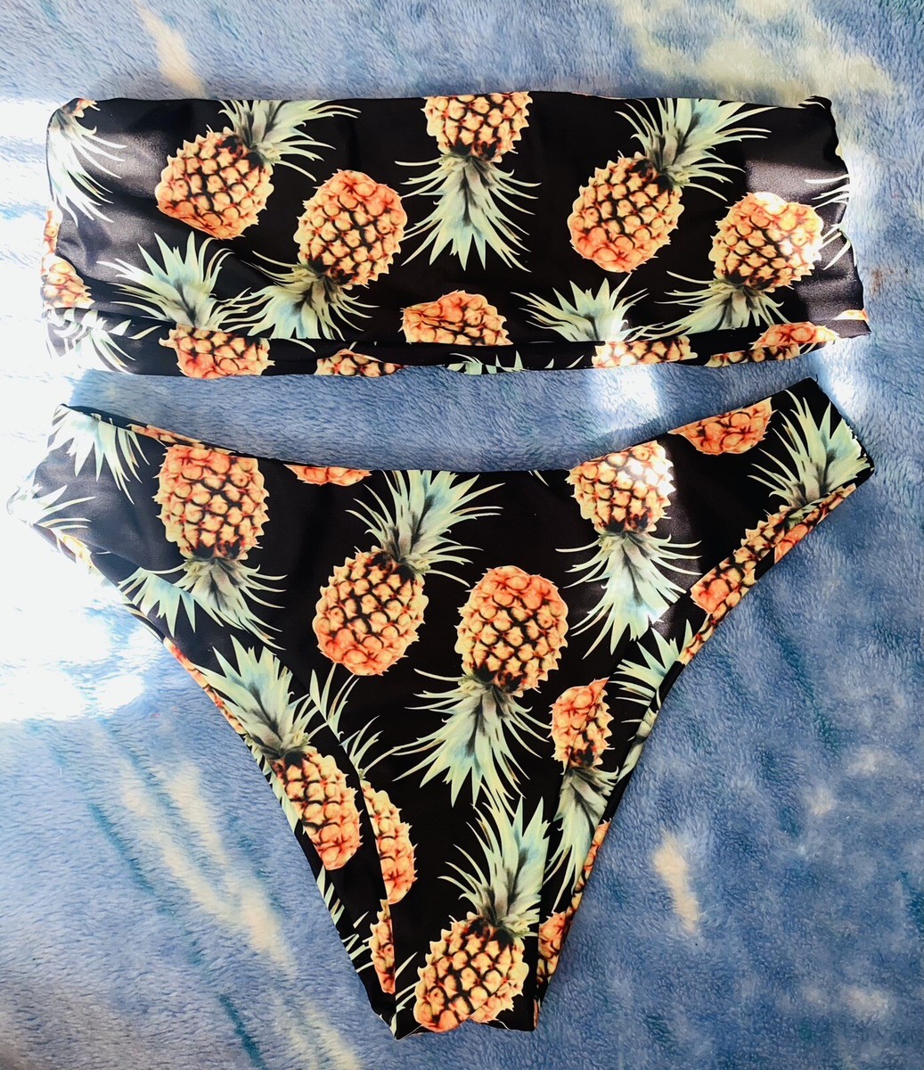 ZAFUL Bikini Black Pineapple Piece Set Swimwear Women Size