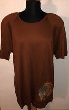 Elena Grunert Shirt Halbarm, braun mit Stickerei, 46