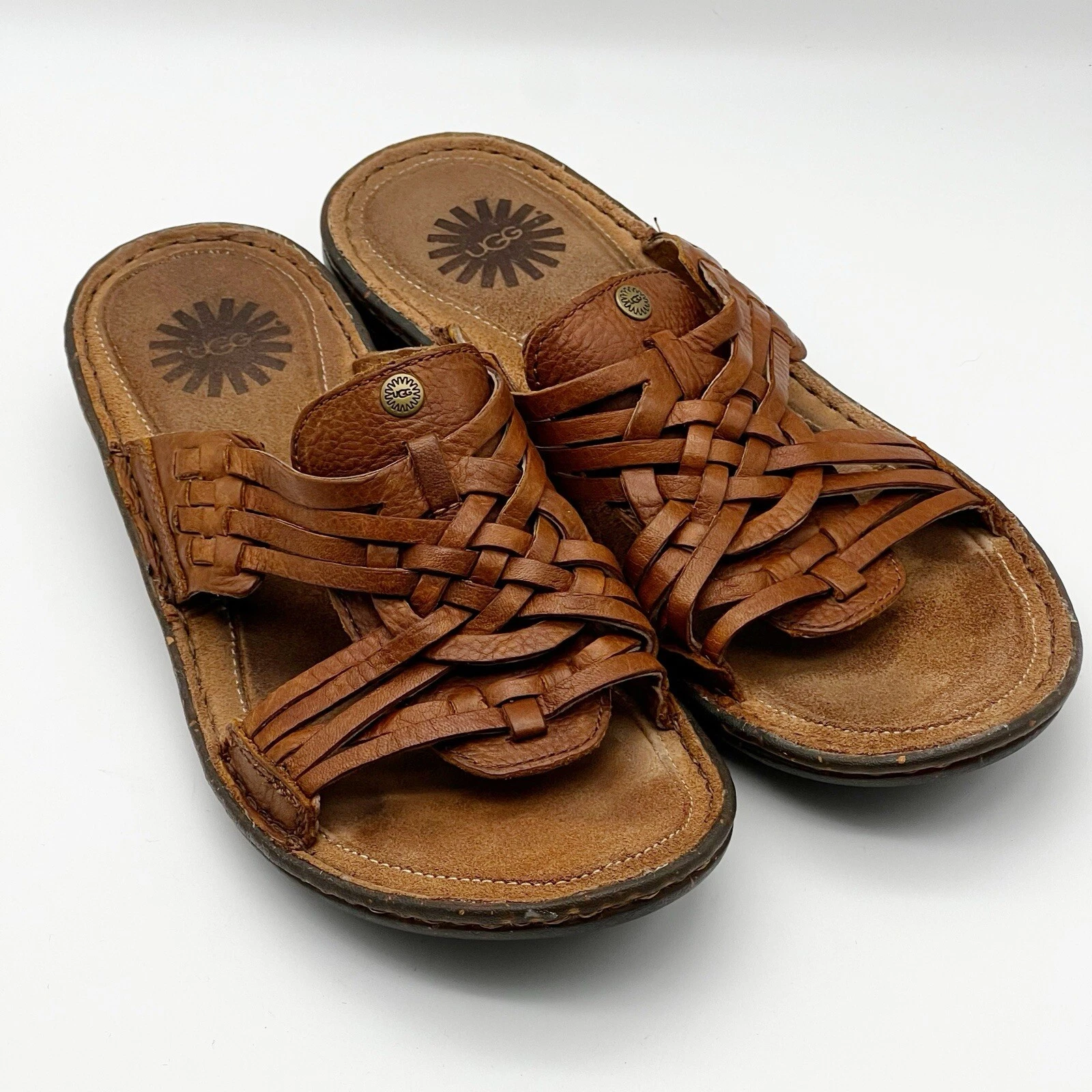 Sandali UGG Australia Keala tessuto pelle marrone slip on slide donna 7 EU 38